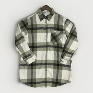 Eden & Olivia Plaid Button-Up Shirt – Green / Cream | Size Small